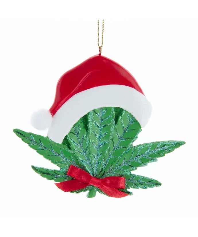 Santa Hat Cannabis Leaf Ornament