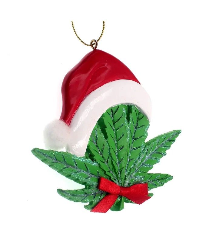 Santa Hat Cannabis Leaf Ornament
