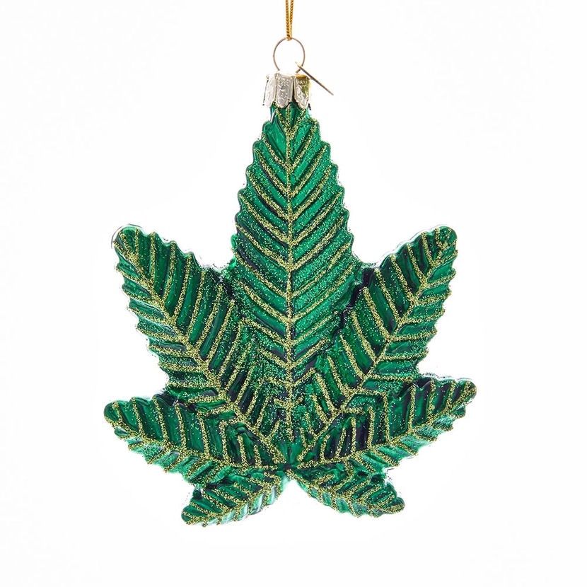 Glass Cannabis Leaf Glass Ornament