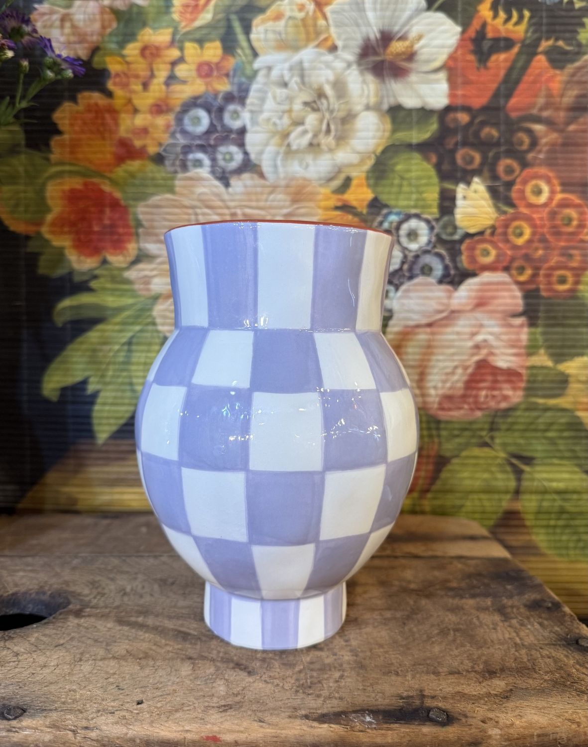 Ceramic Checkered Vase Lilac Purple