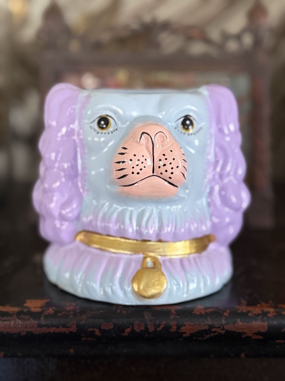 Staffordshire Purple Dog Vase