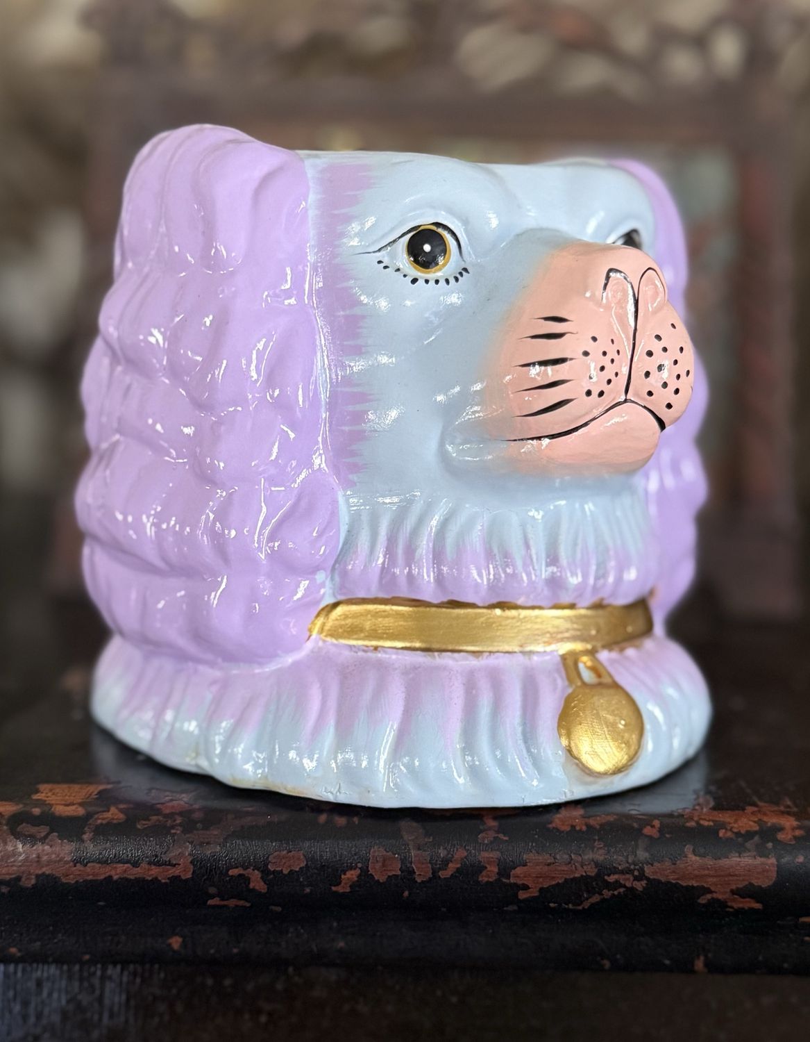 Staffordshire Purple Dog Vase