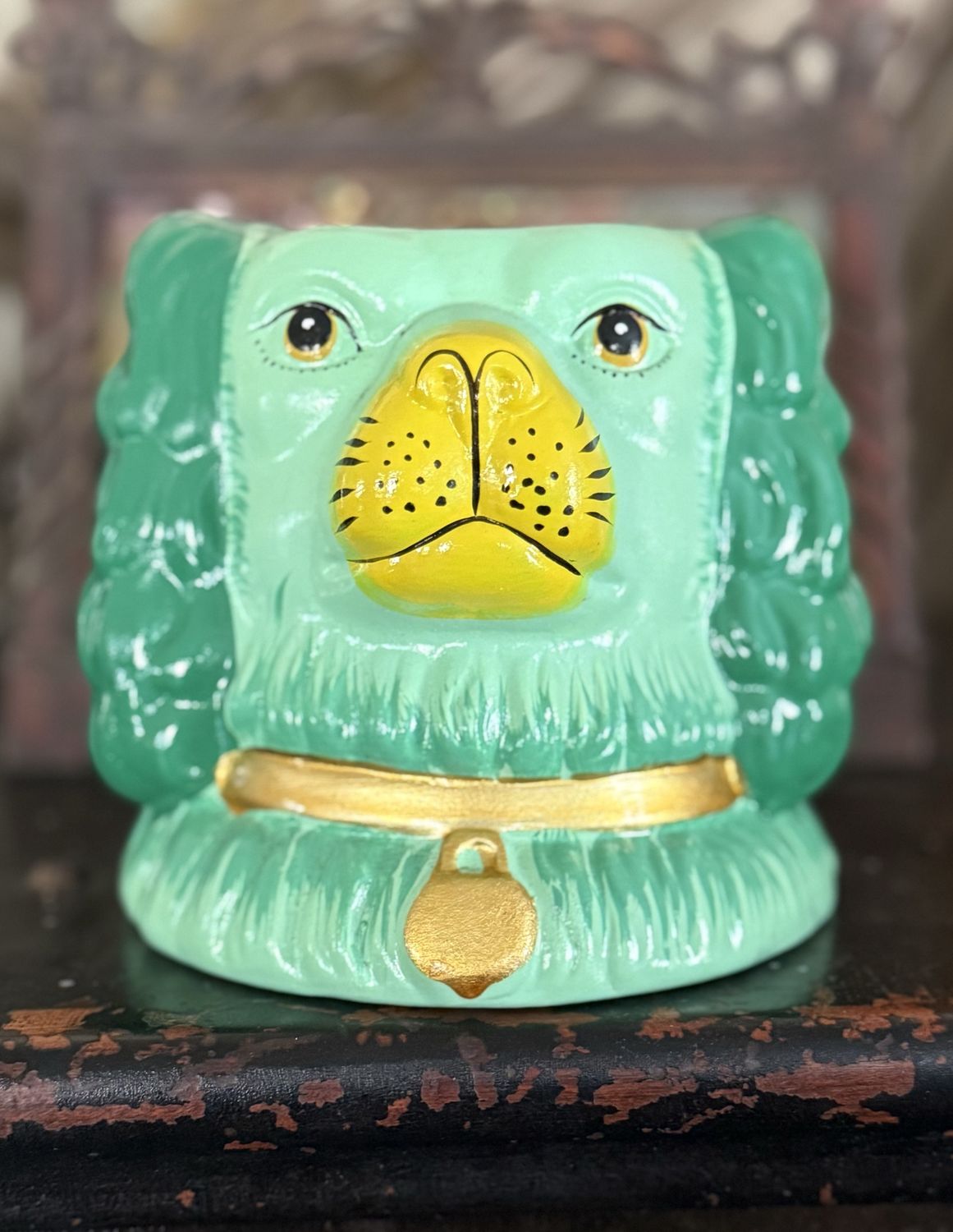 Staffordshire Green Dog Vase