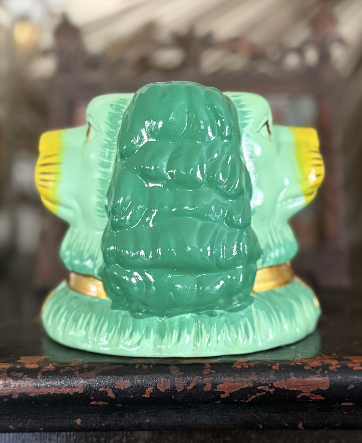 Staffordshire Green Dog Vase