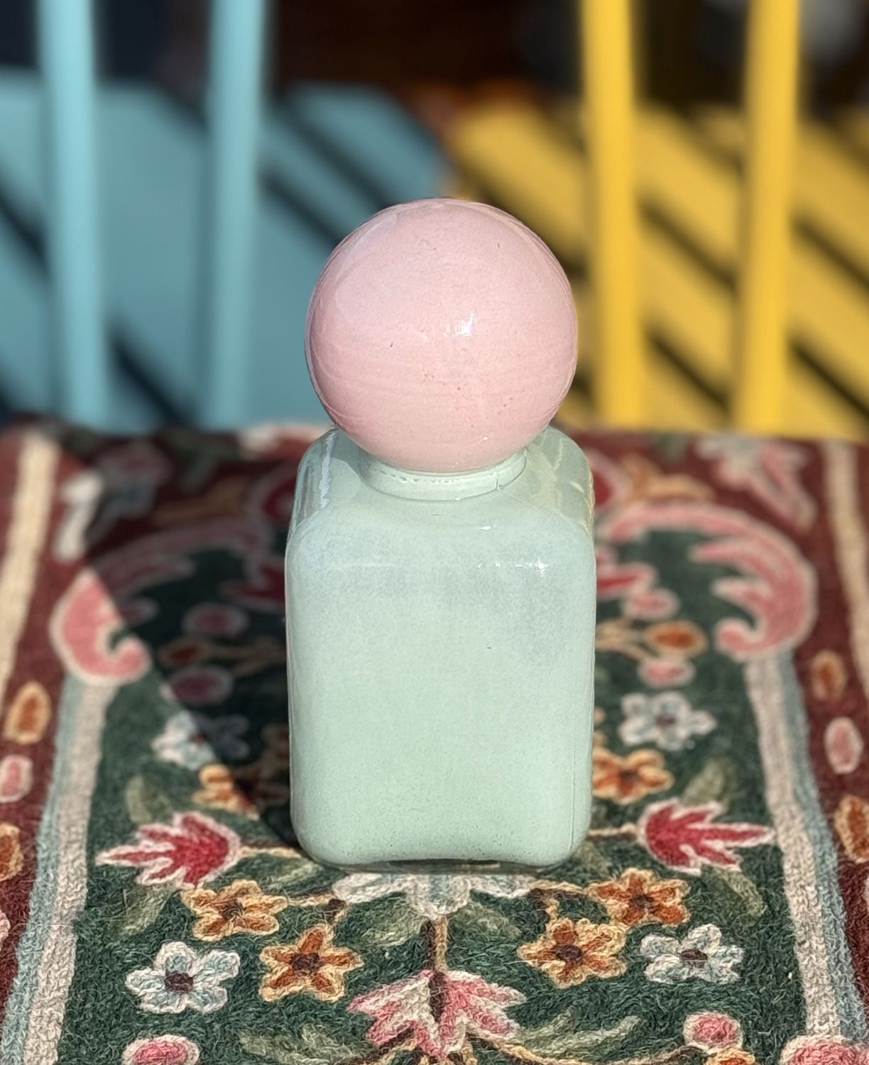 Blue And Pink Glass Bottle With Stopper