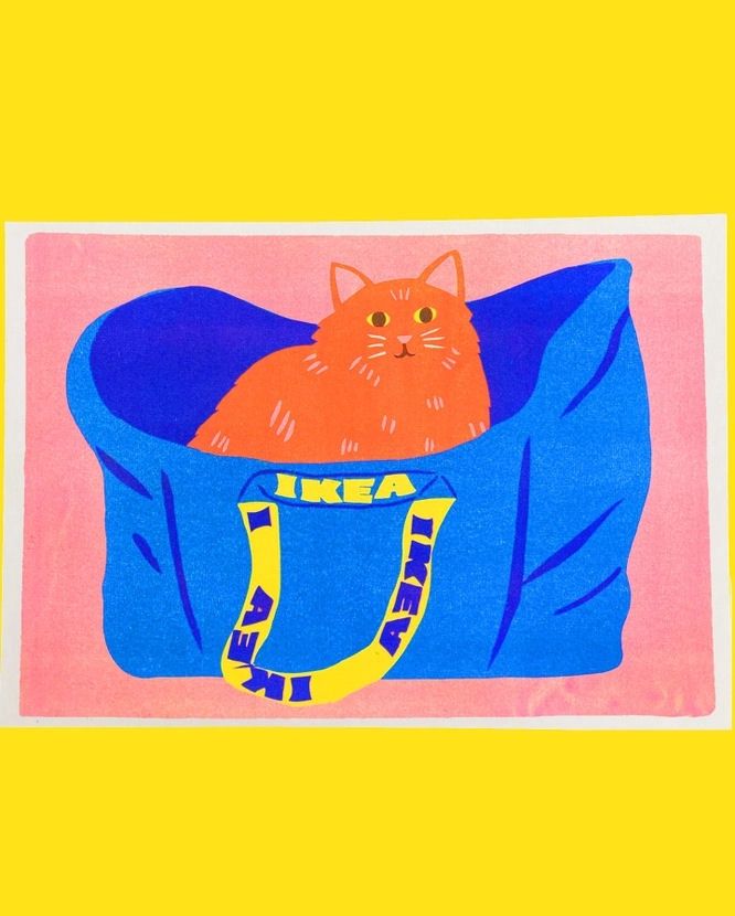 IKEA Bag Ginger Cat A3 Risograph Print