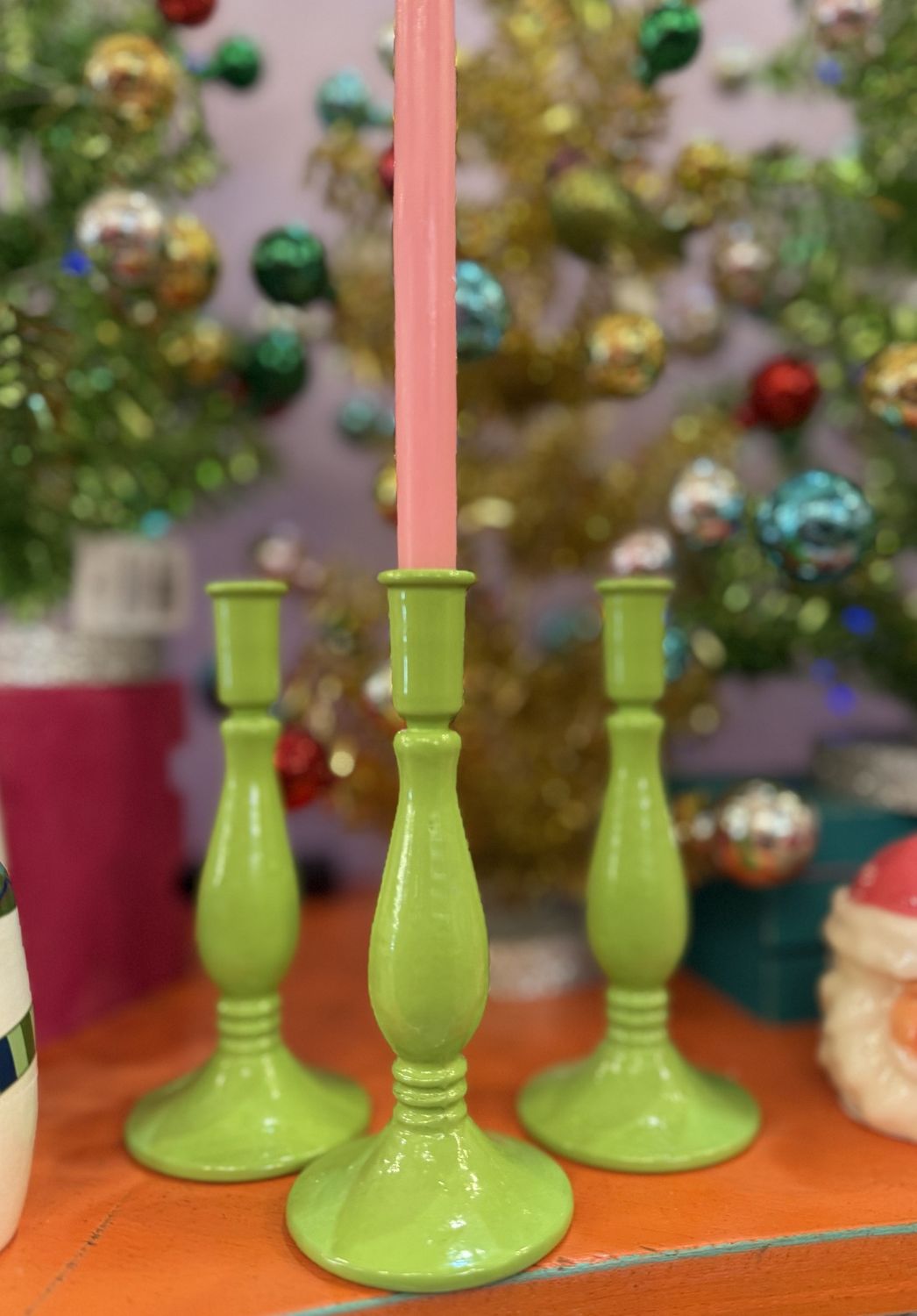 Cast Iron Taper Candle Holder - Green