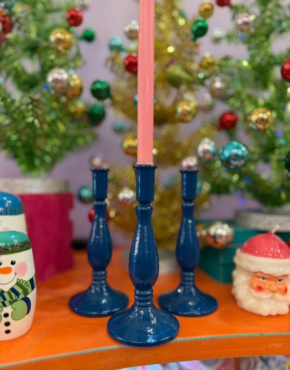 Cast Iron Taper Candle Holder - Blue
