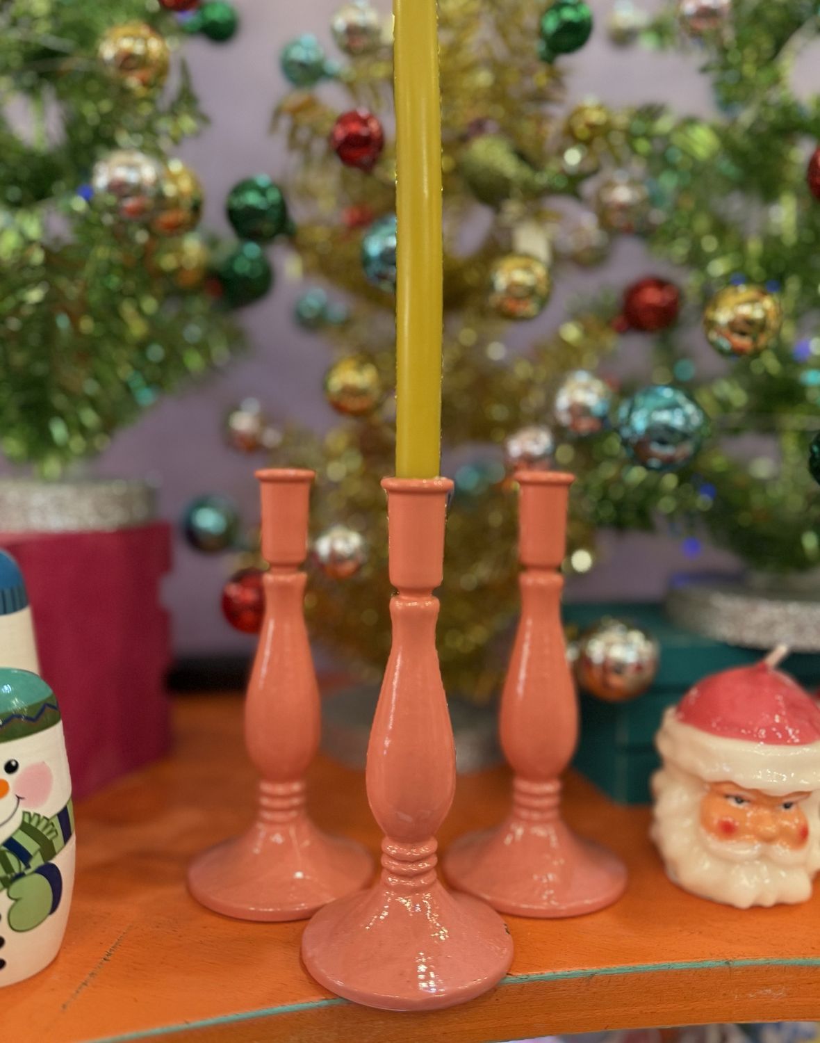 Cast Iron Taper Candle Holder - Pink