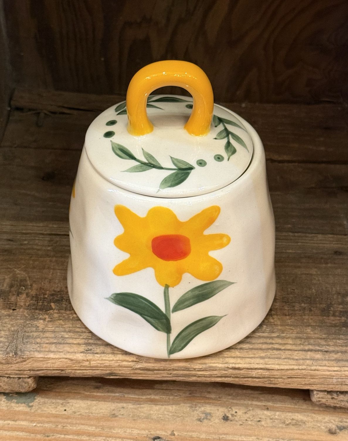 Yellow Flower Stoneware Jar