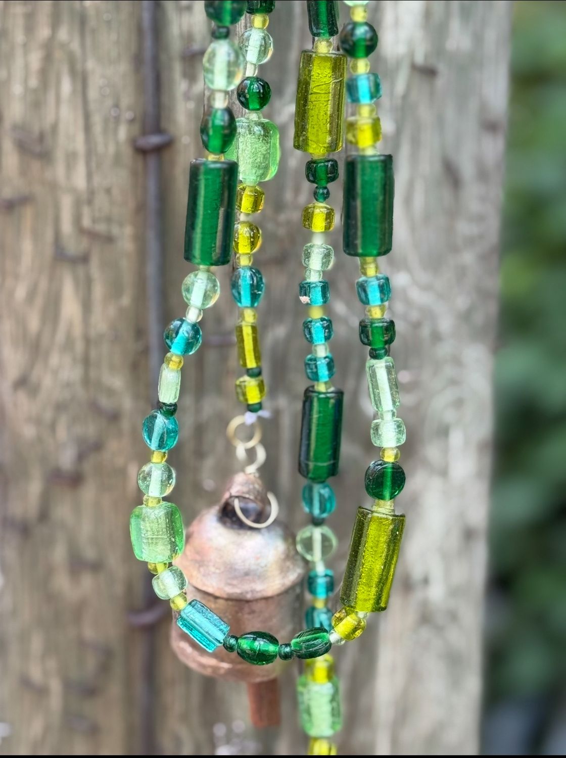 Green Envy Strand Of Beads And Bell