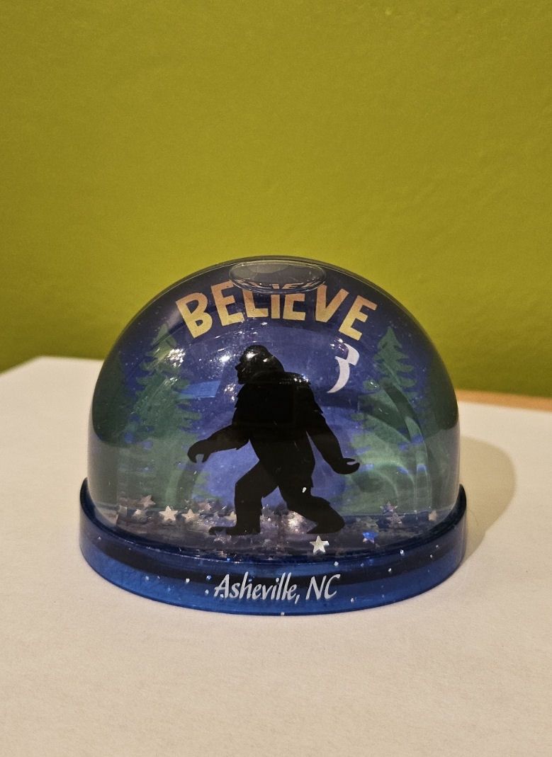 Believe Bigfoot Asheville NC Snow Globe Magnet