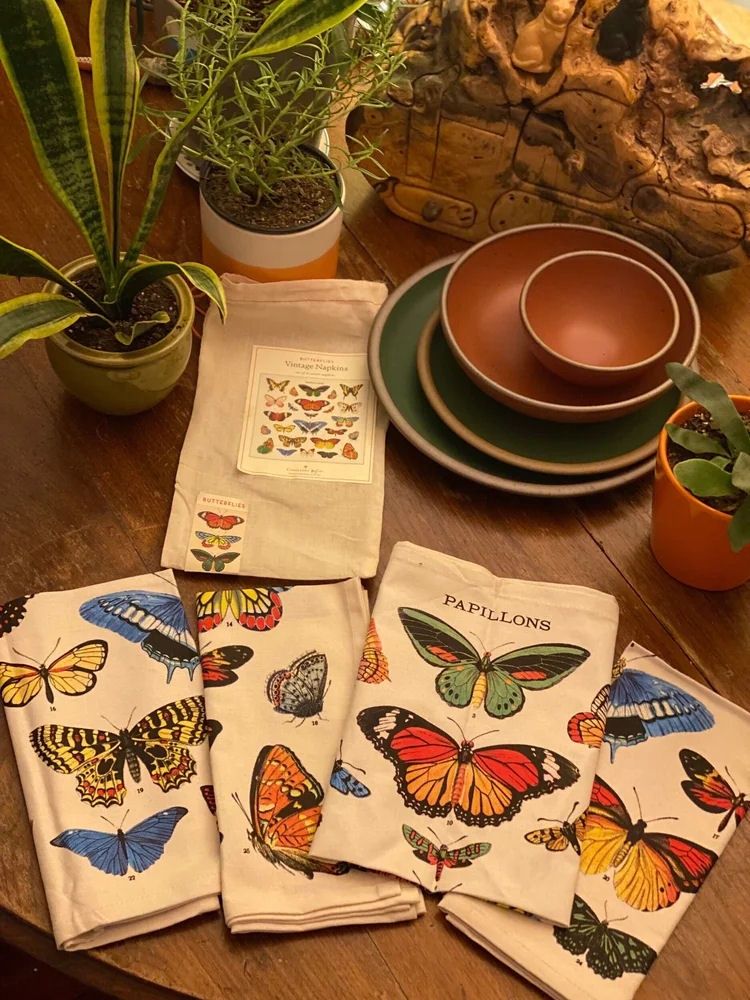 Set Of Four Vintage Butterfly Napkins