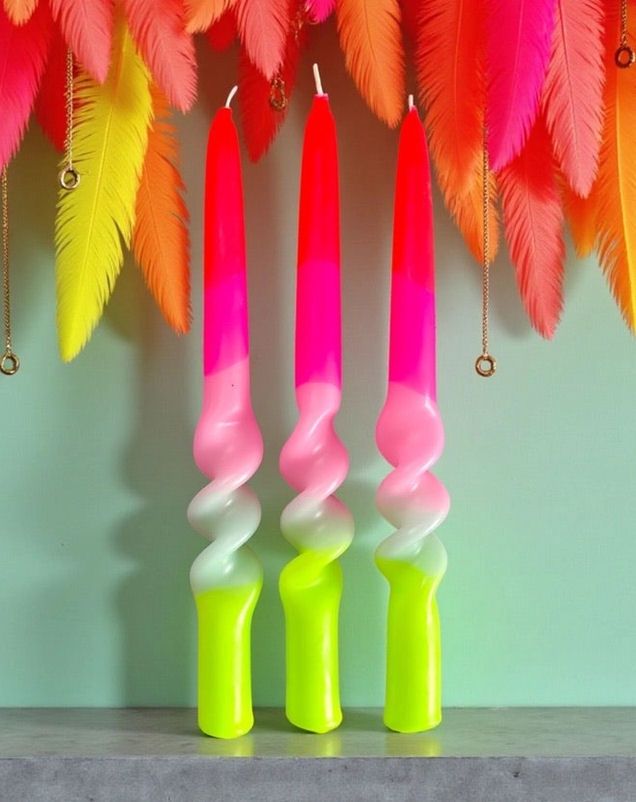 Dip Dye Neon Twisted Swirl Lollipop Flowers Taper Candles