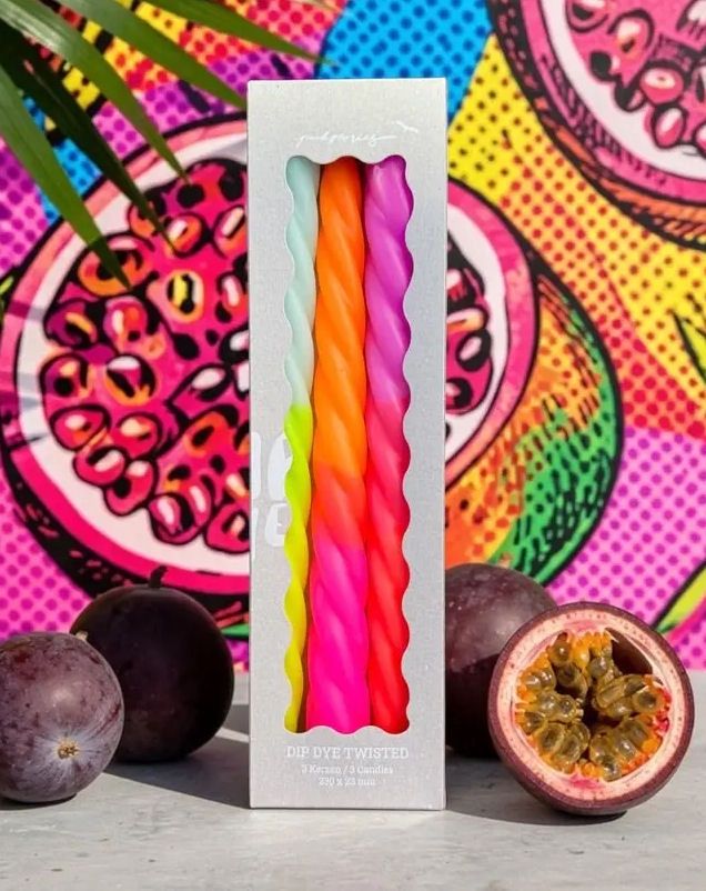 Dip Dye Neon Twisted Shades Of Passionfruit Taper Candle