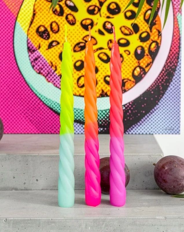Dip Dye Neon Twisted Shades Of Passionfruit Taper Candle