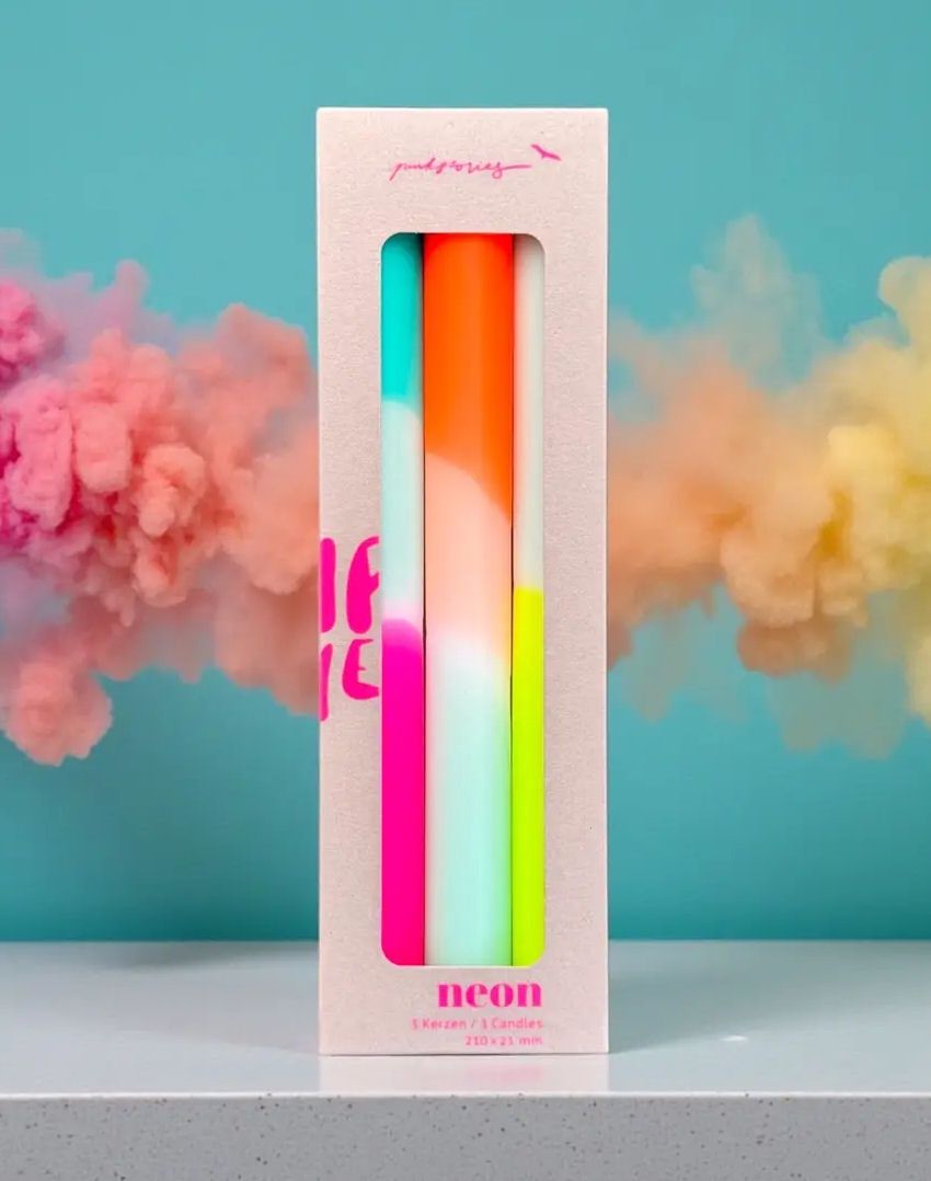 Dip Dye Neon Rainbow Kisses Taper Candles