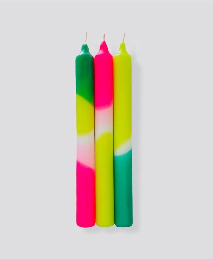 Dip Dye Neon Green Splash Taper Candles