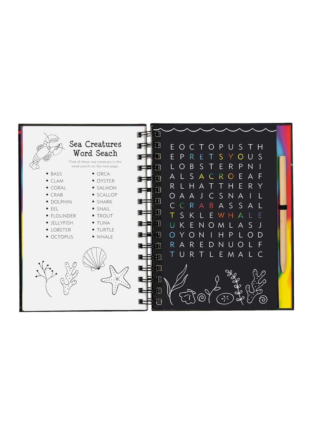 Scratch And Sketch Games And Puzzles Ocean World Hardcover Spiral Book
