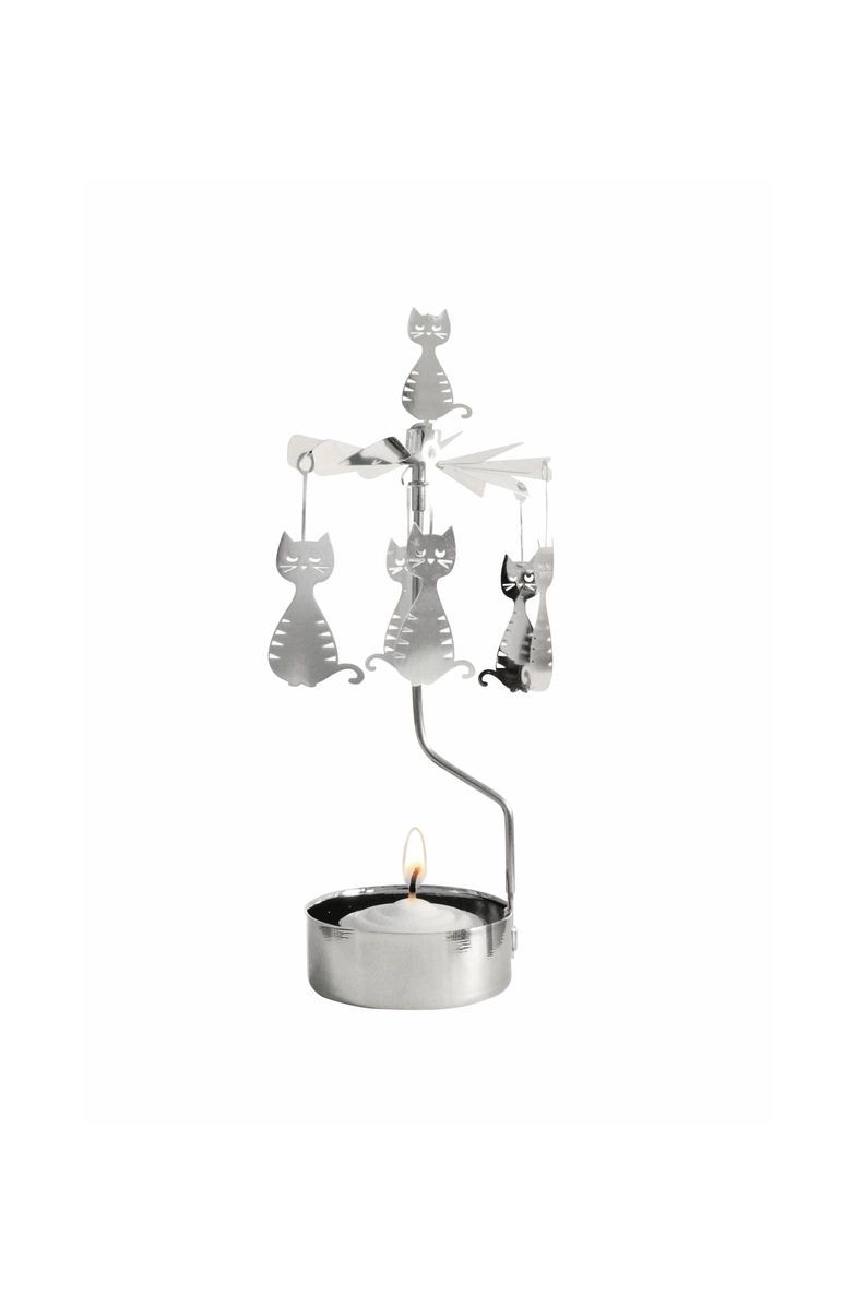 Silver Dodgy Cat Rotary Candleholder