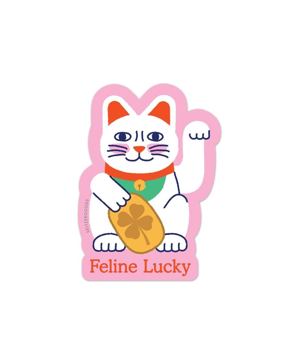 Pink Feline Lucky Cat Sticker