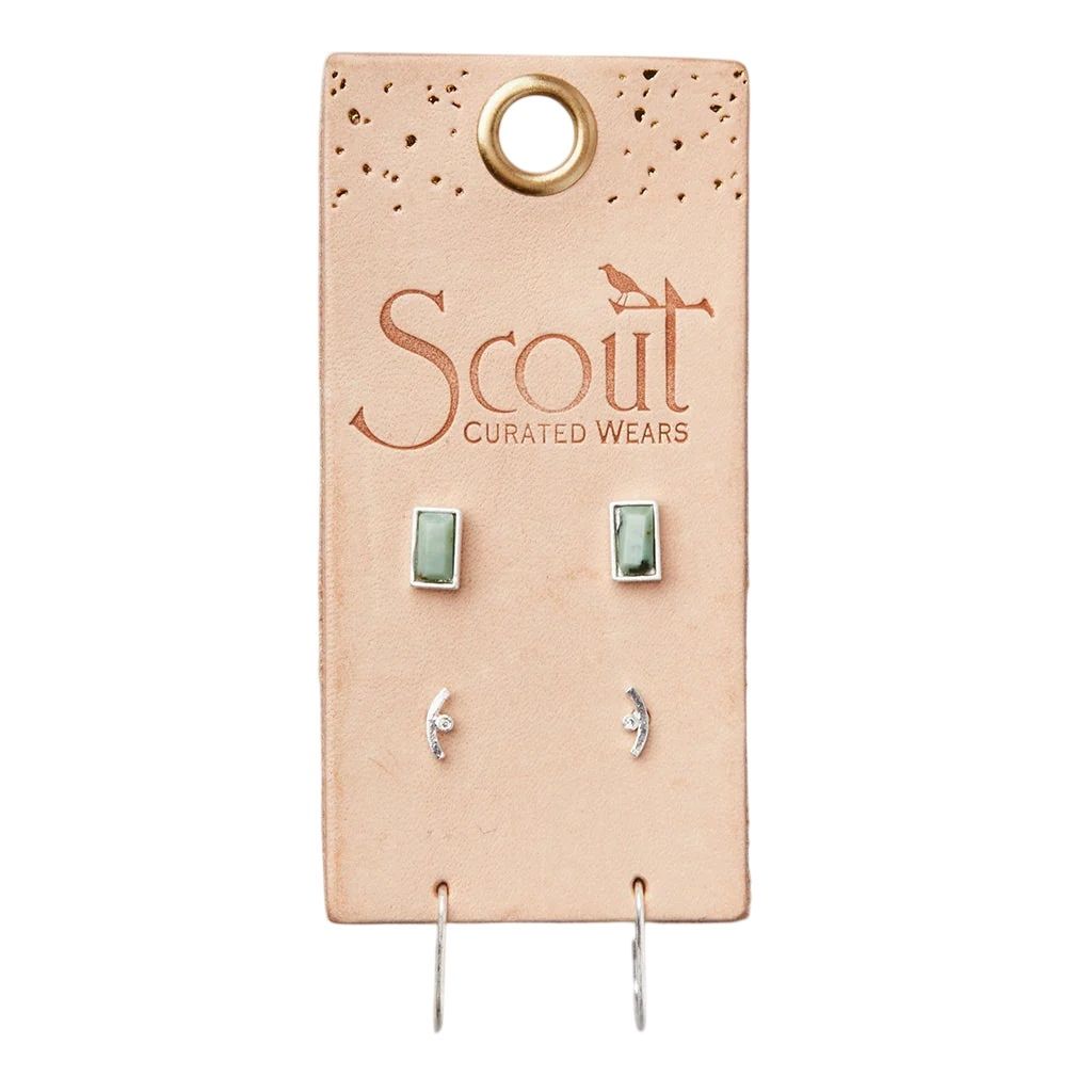 African Turquoise Silver Courtney Stud Trio Earrings