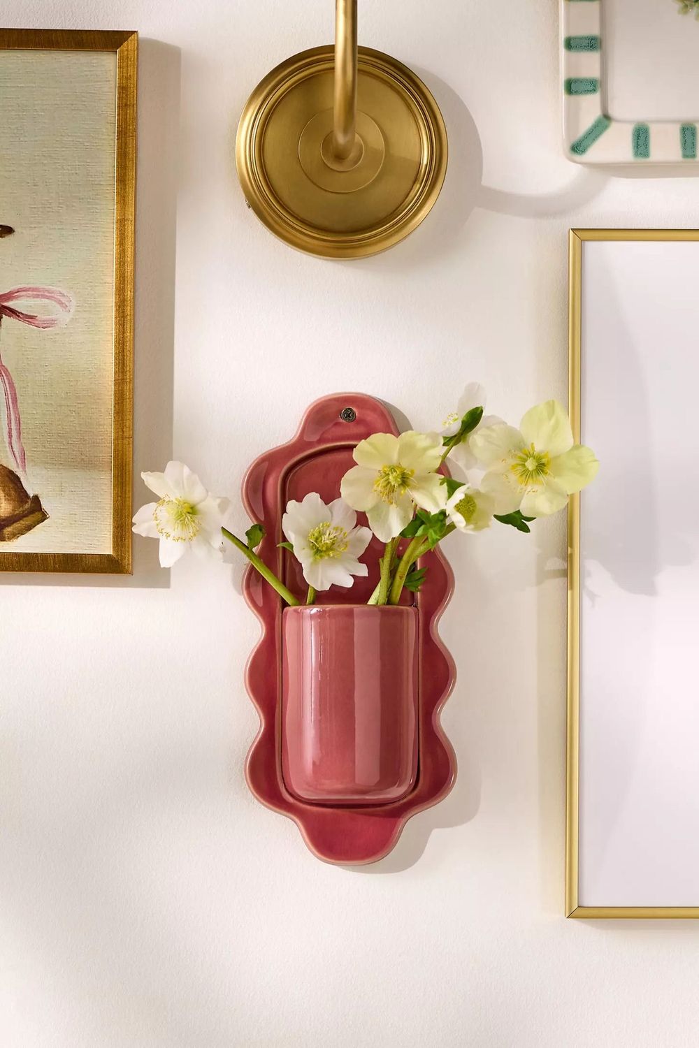 Large Pink Stoneware Wall Vase