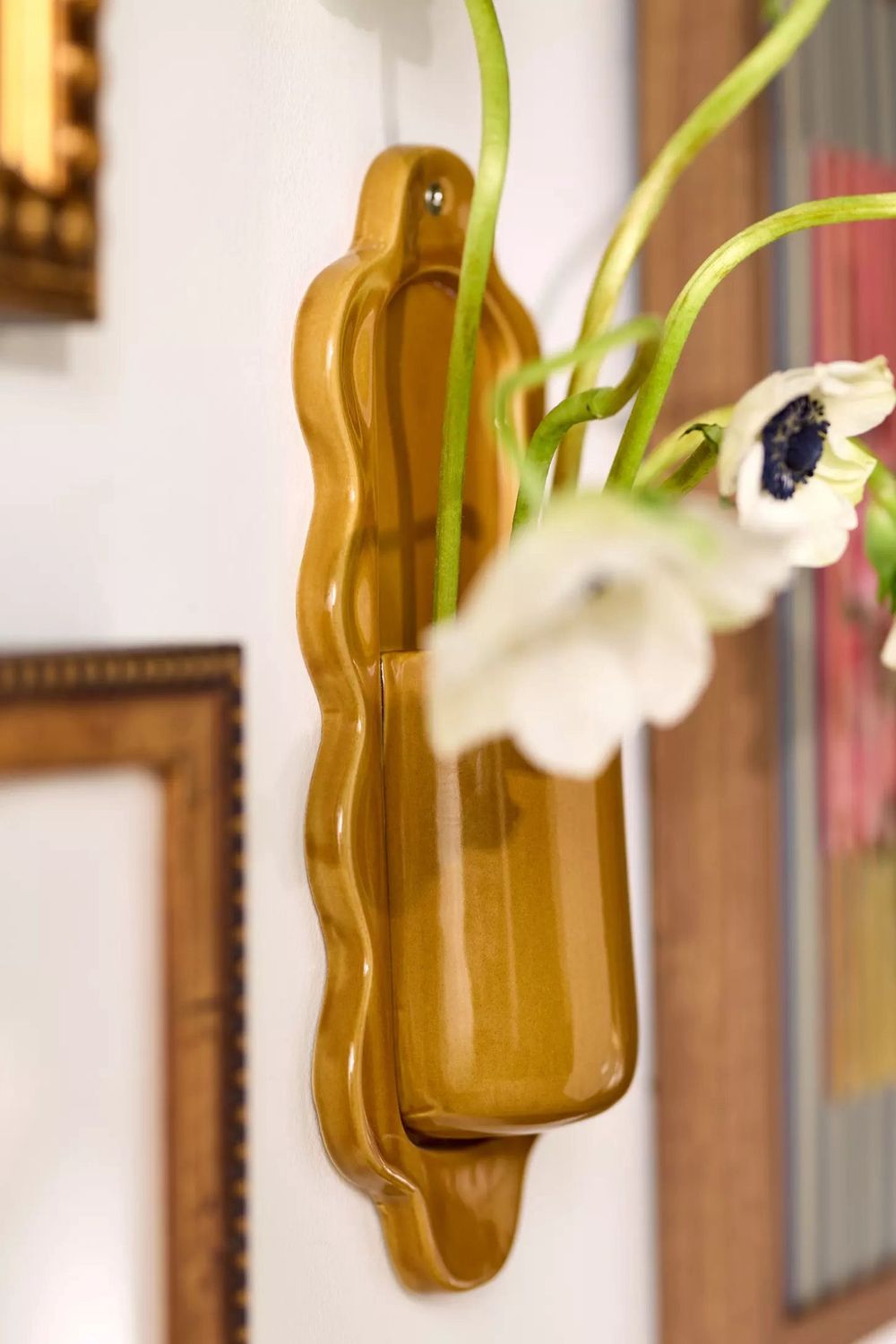 Large Brown Amber Stoneware Wall Vase