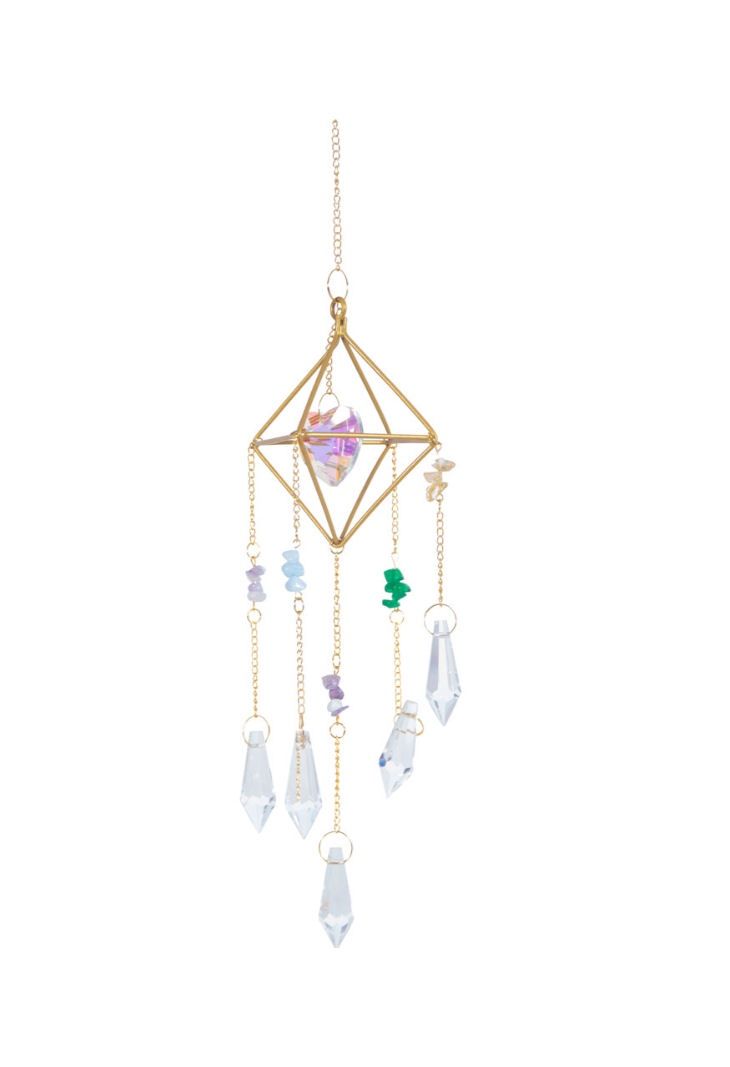 Hanging Crystal Prism Suncatcher With Crystal Spheres