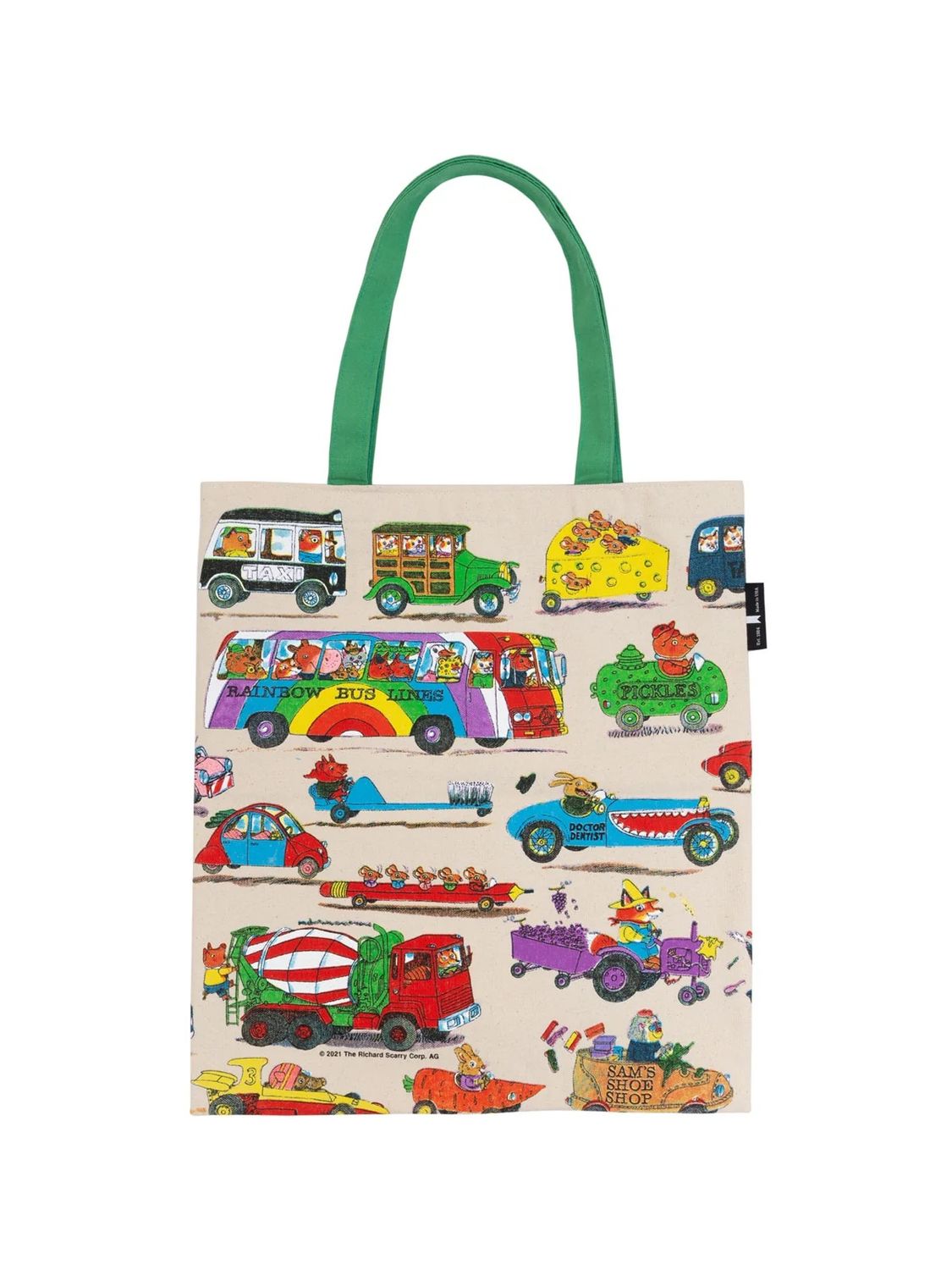 Richard Scarry's Cars And Trucks And Things Tote Bag With Green Handles
