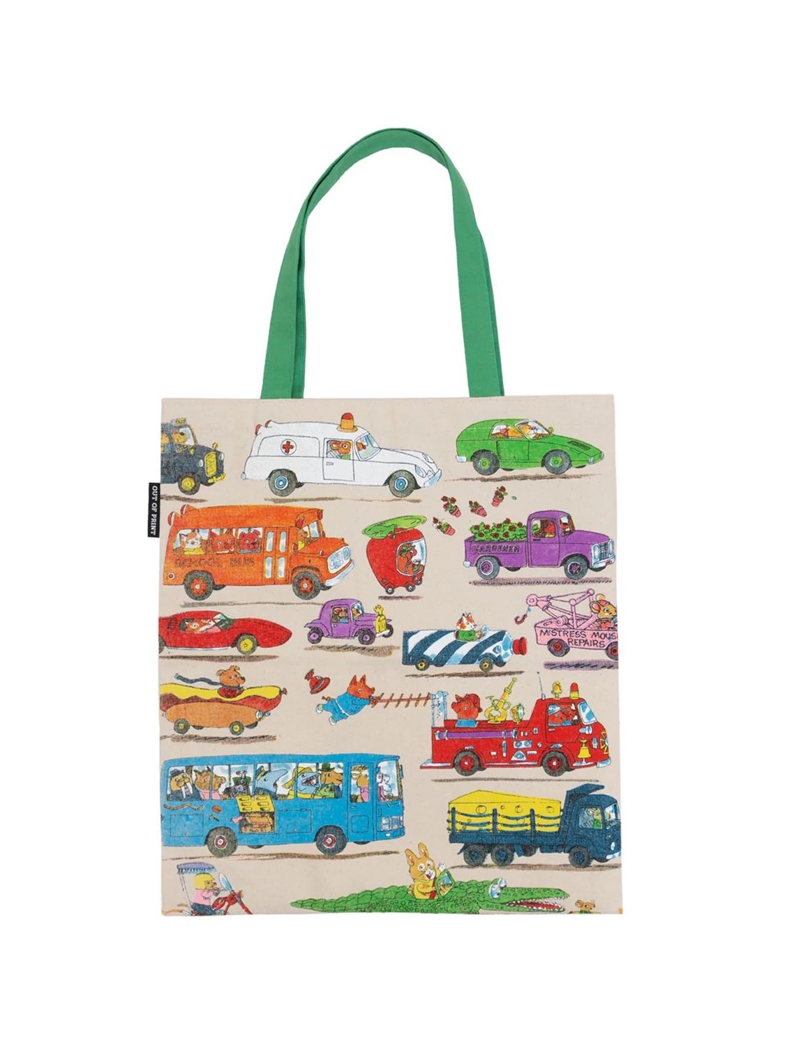 Richard Scarry's Cars And Trucks And Things Tote Bag With Green Handles