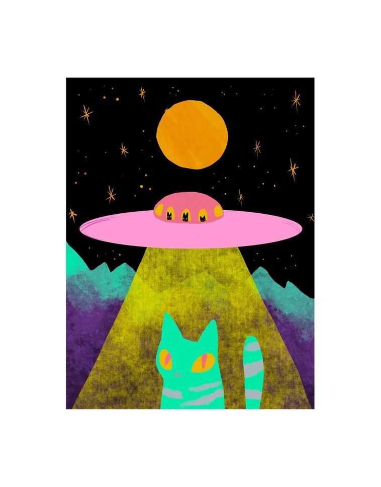 Alien Cat Art Print 8x10