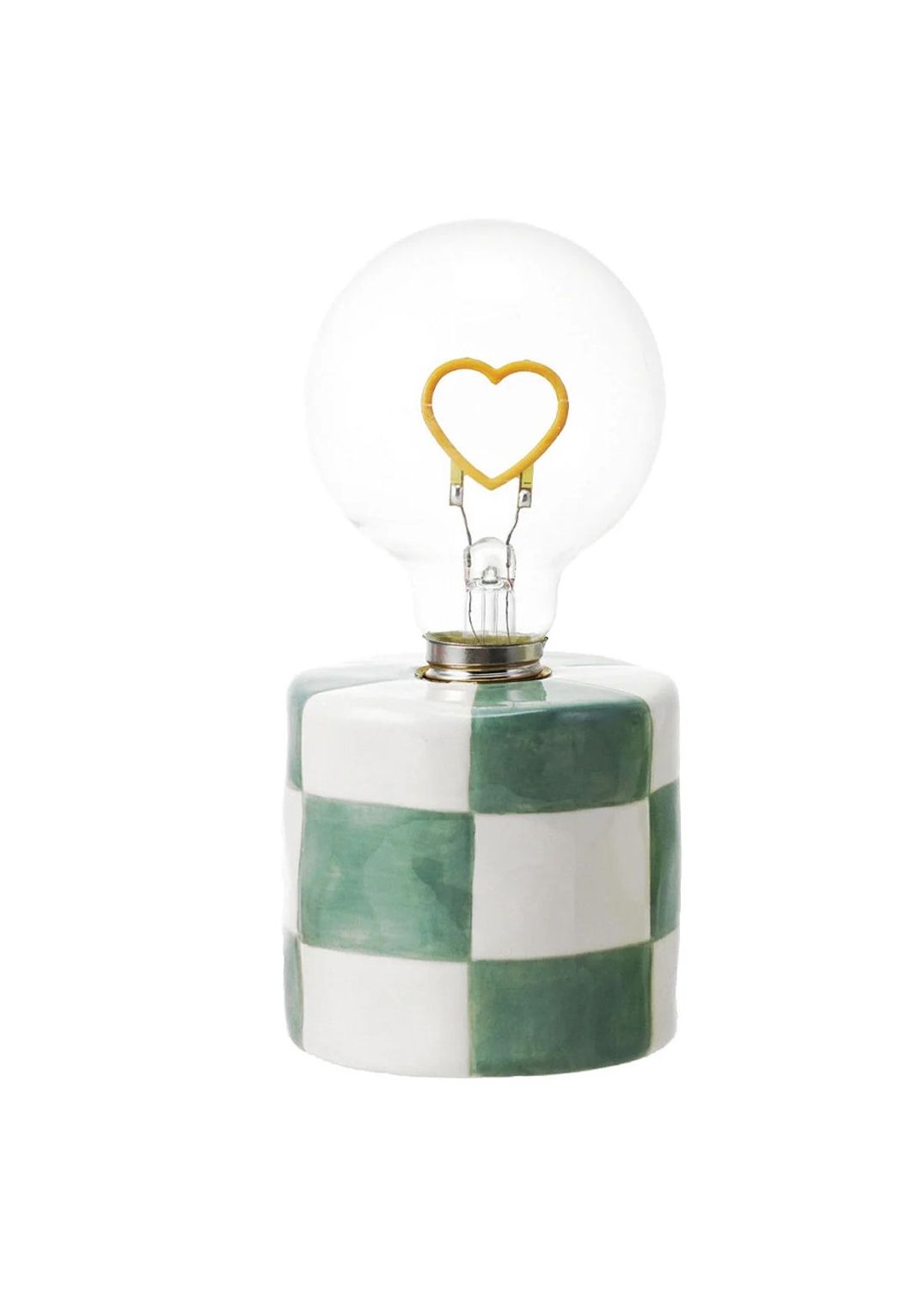 Ceramic LED Heart Light Mint Checkered Lamp