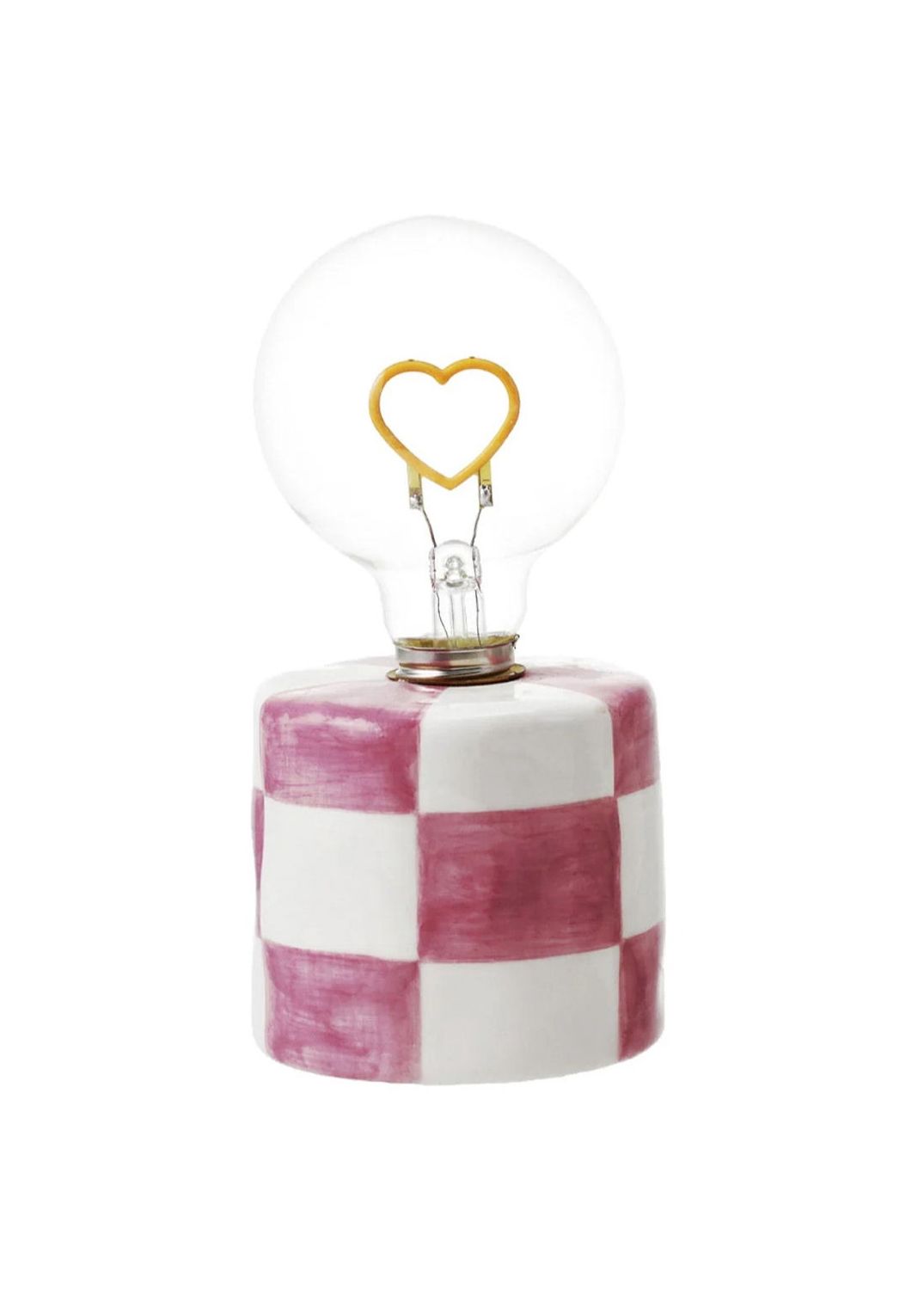 Ceramic LED Heart Light Pink Checkered Lamp