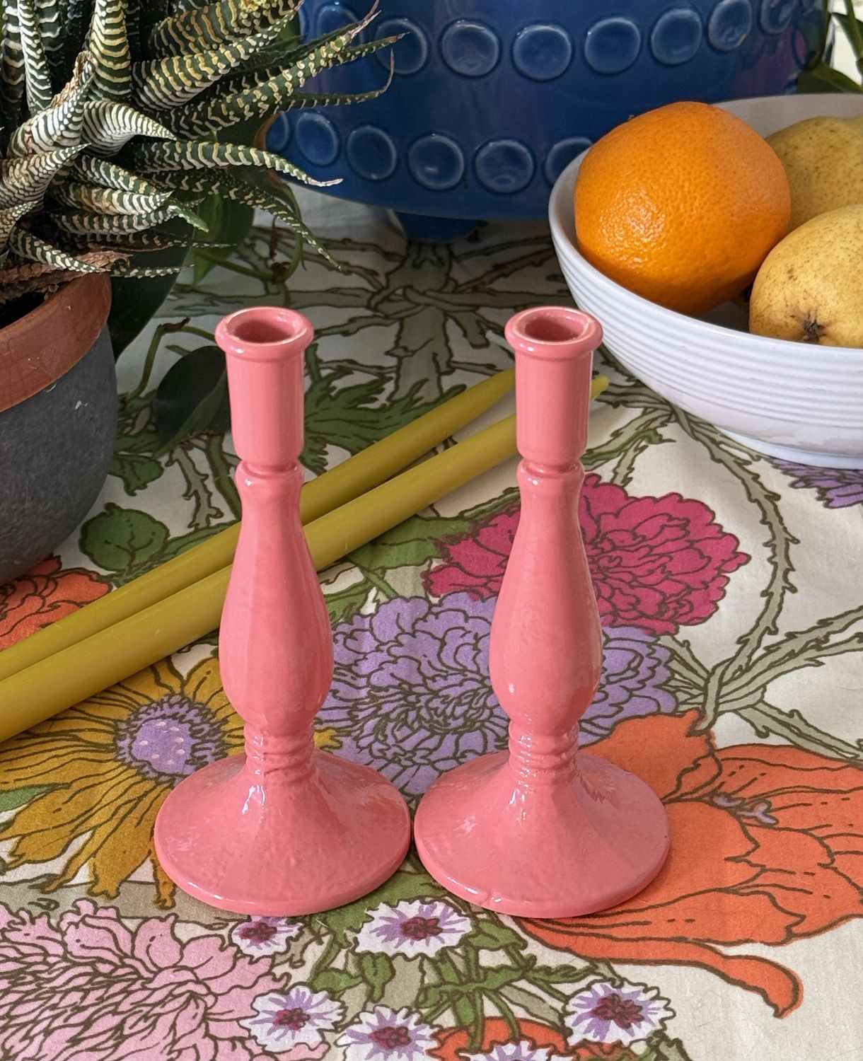 Cast Iron Taper Candle Holder - Pink