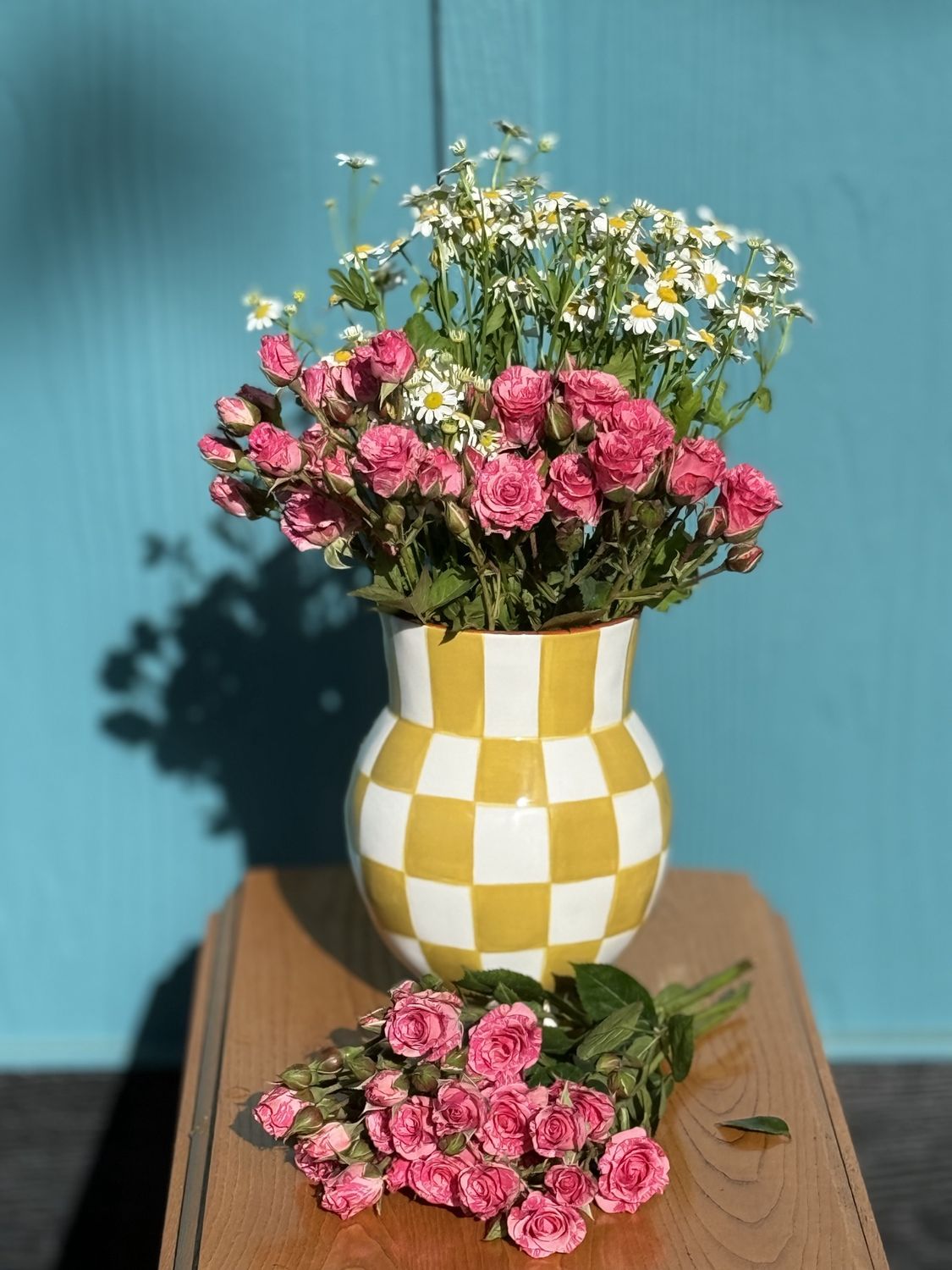 Ceramic Checkered Vase Dark Yellow