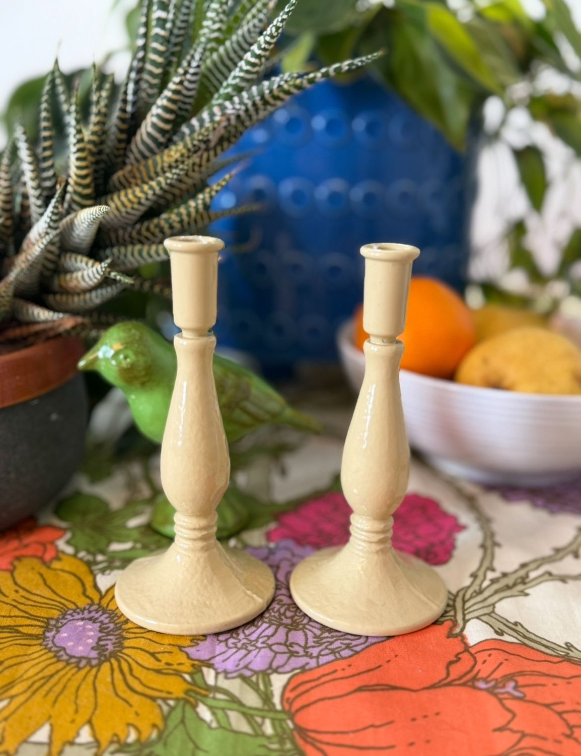 Cast Iron Taper Candle Holder - Beige