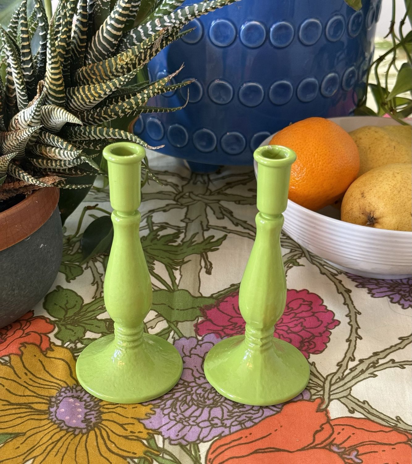 Cast Iron Taper Candle Holder - Green