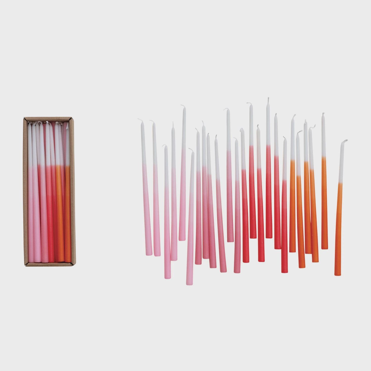 Set Of 24 Ombre Pink/Orange/ Natural Taper Candles