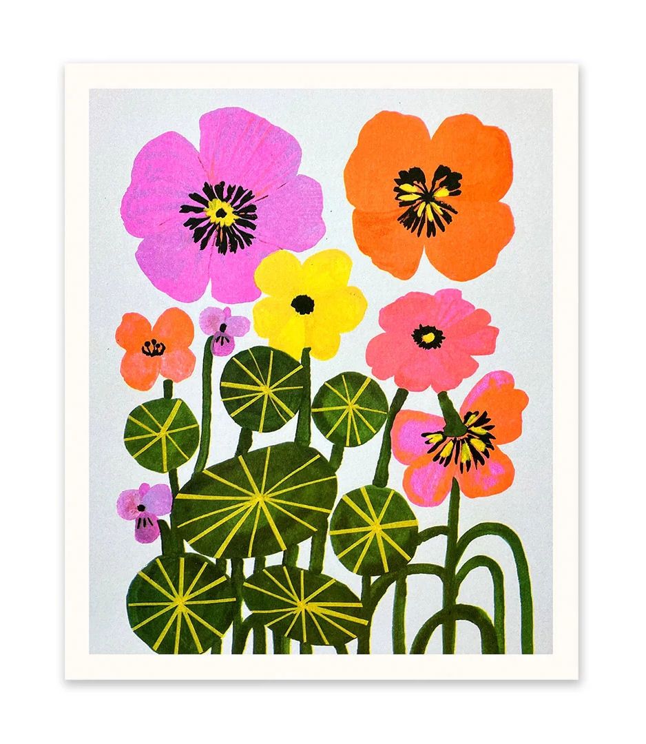 Nasturtiums Flowers 12x10 Risograph Print