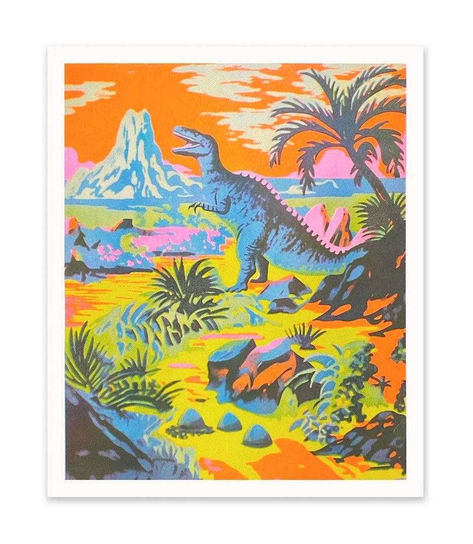 Neon Dinosaur 12x10 Risograph Print