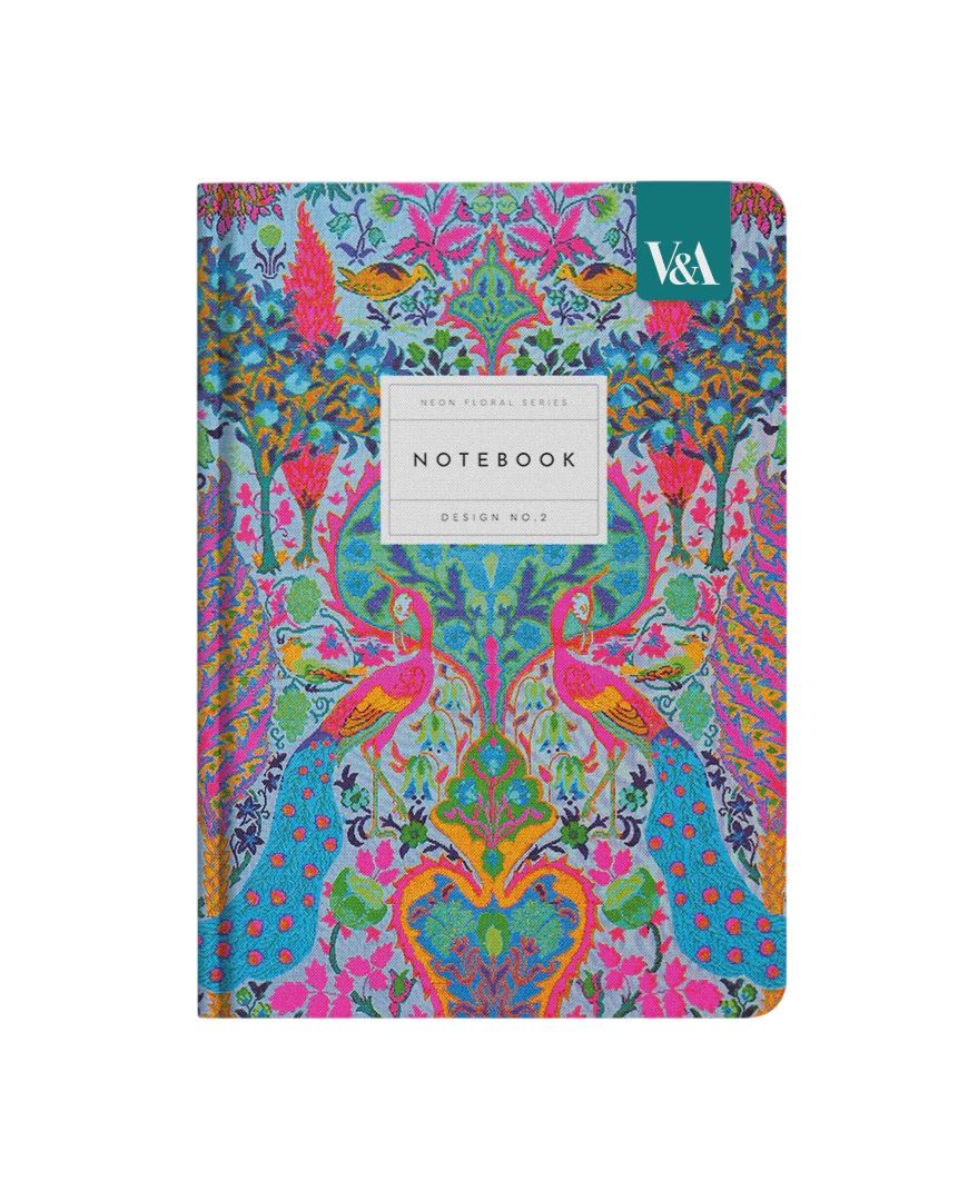 Neon Floral Turquoise Peacock Hardcover Notebook