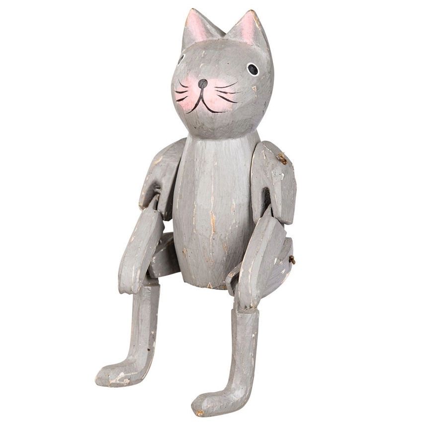 Small Gray Wood Cat Figurine
