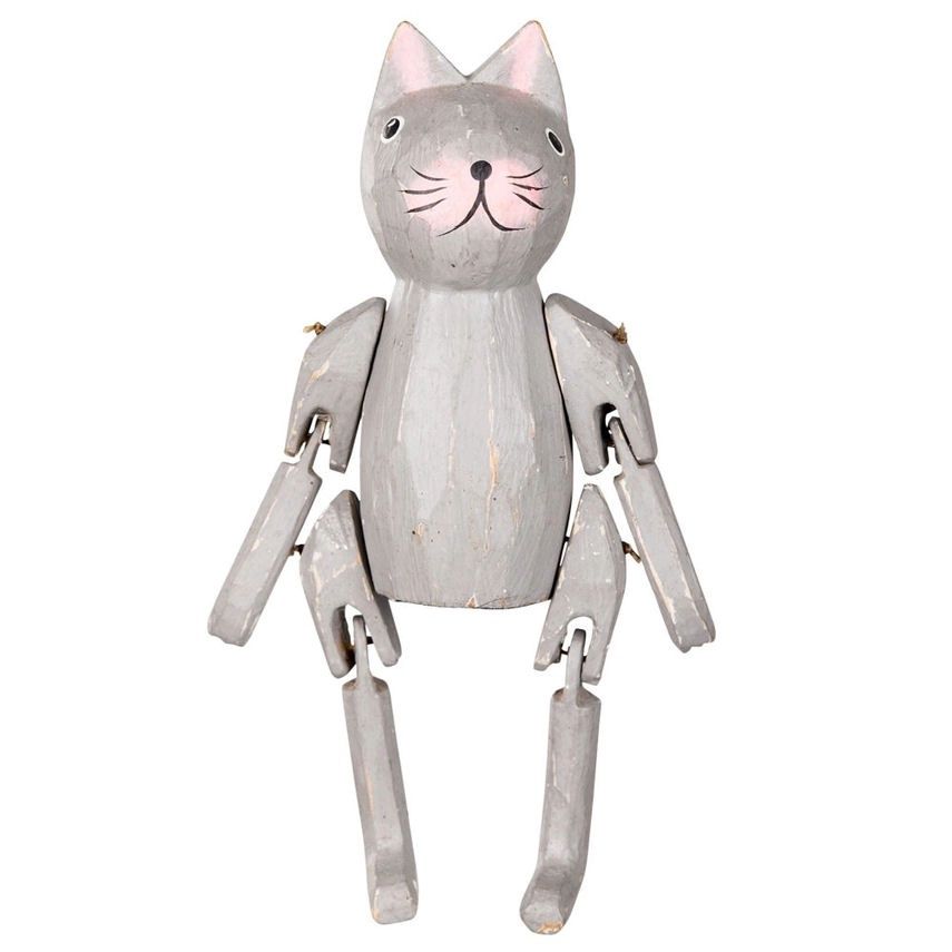 Small Gray Wood Cat Figurine
