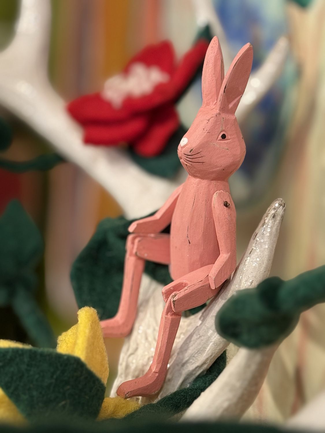 Small Pink Wood Bunny Figurine