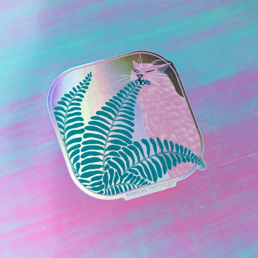 Fern Cat Holographic Sticker