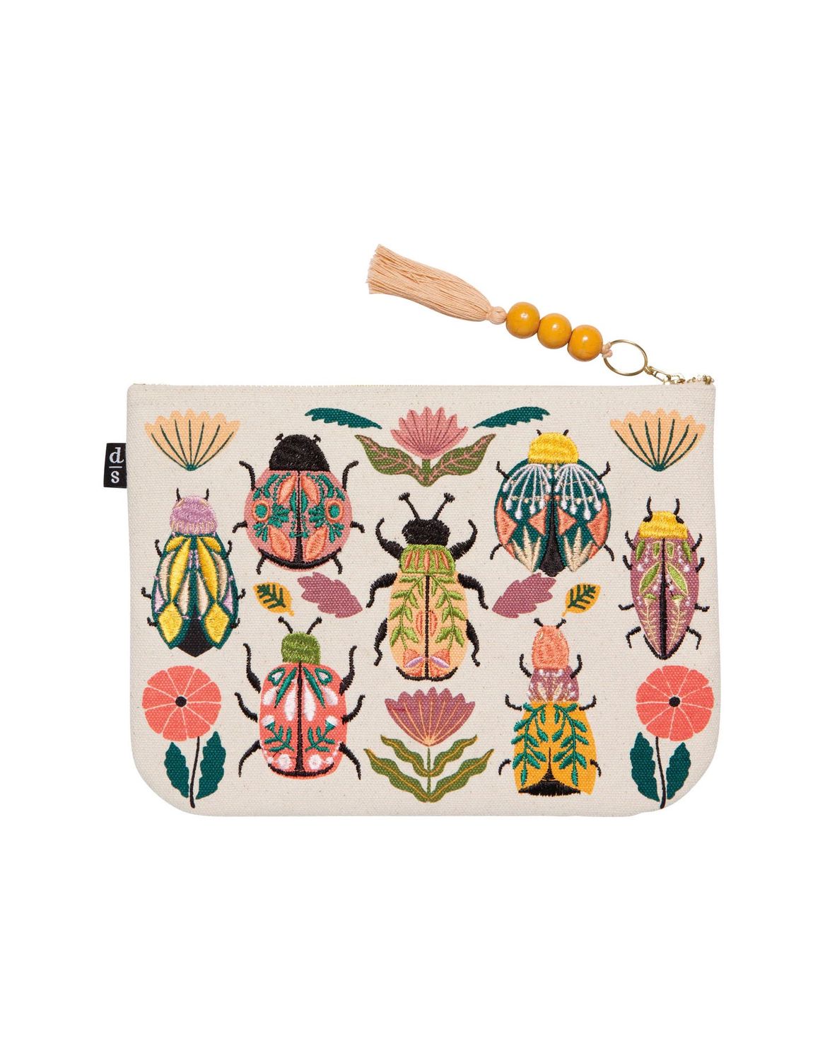 Embroidered Amulet Beetles Zipper Pouch