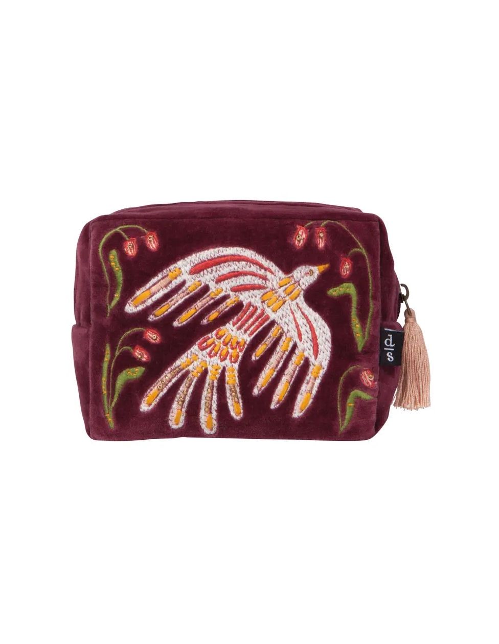 Embroidered Plume Zipper Pouch