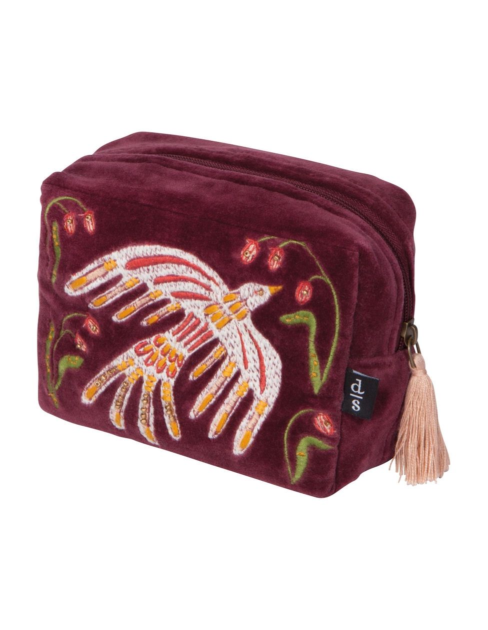 Embroidered Plume Zipper Pouch