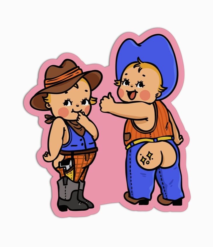 Retro Kewpie Cowboy Textured Sticker